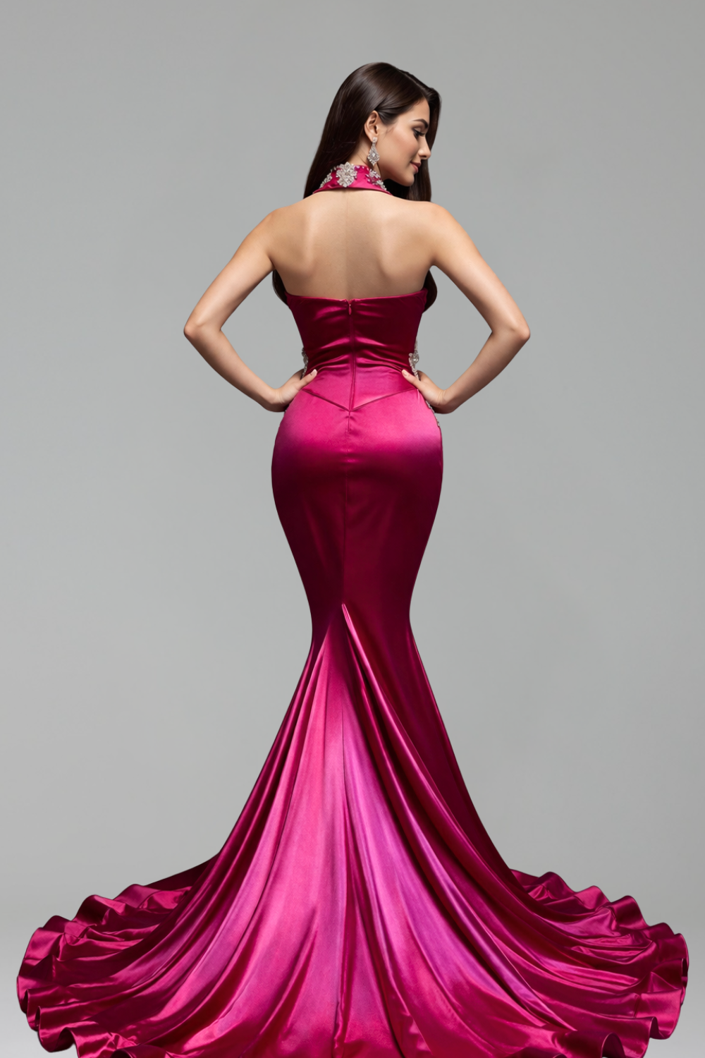 Choker Illusion Satin Mermaid Gown - LAROSABRIDE