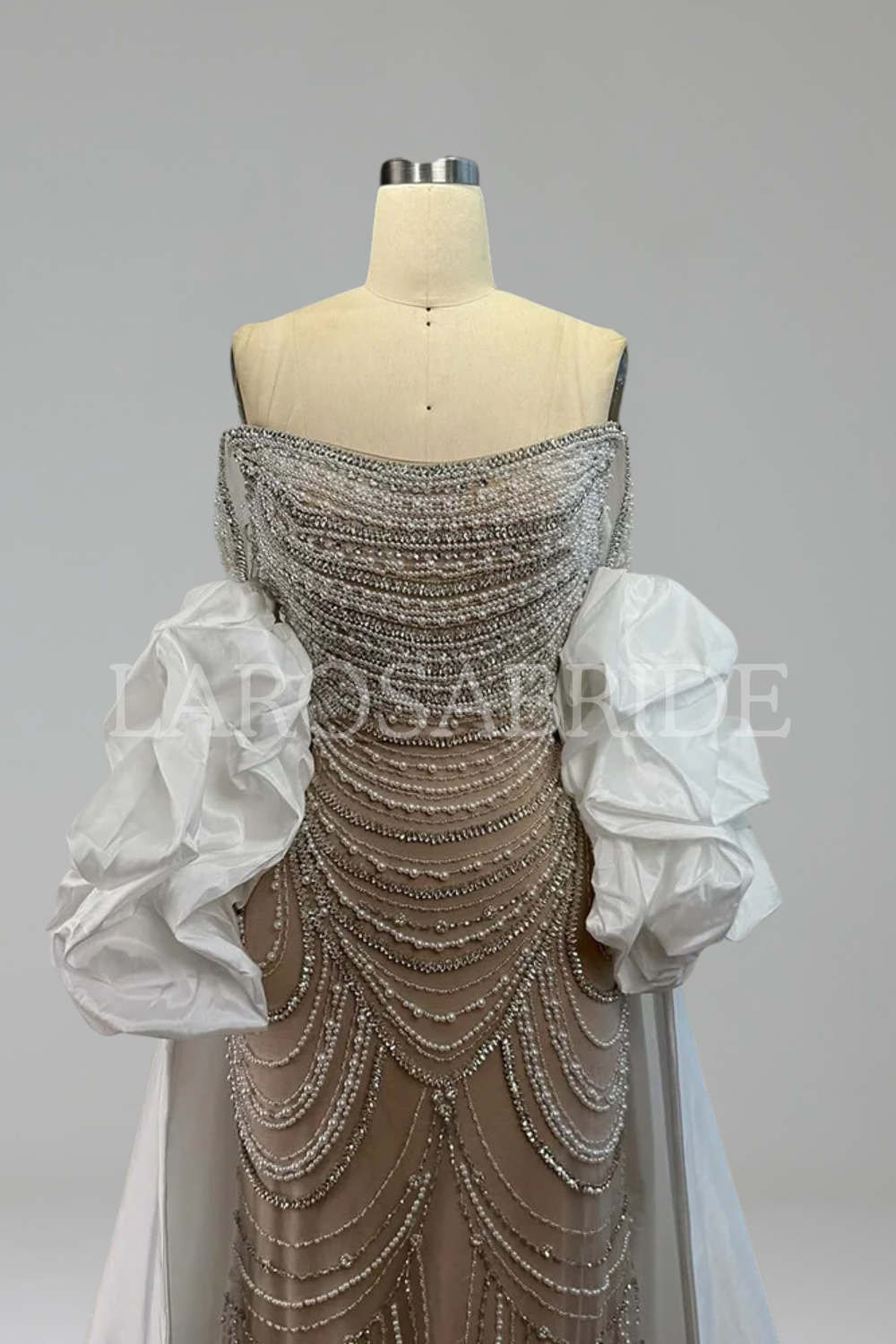 Pearl-Beaded Mermaid Overskirt Dress-Larosabride