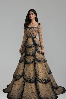 Sequin Tiered Ruffle Evening Dress - LAROSABRIDE