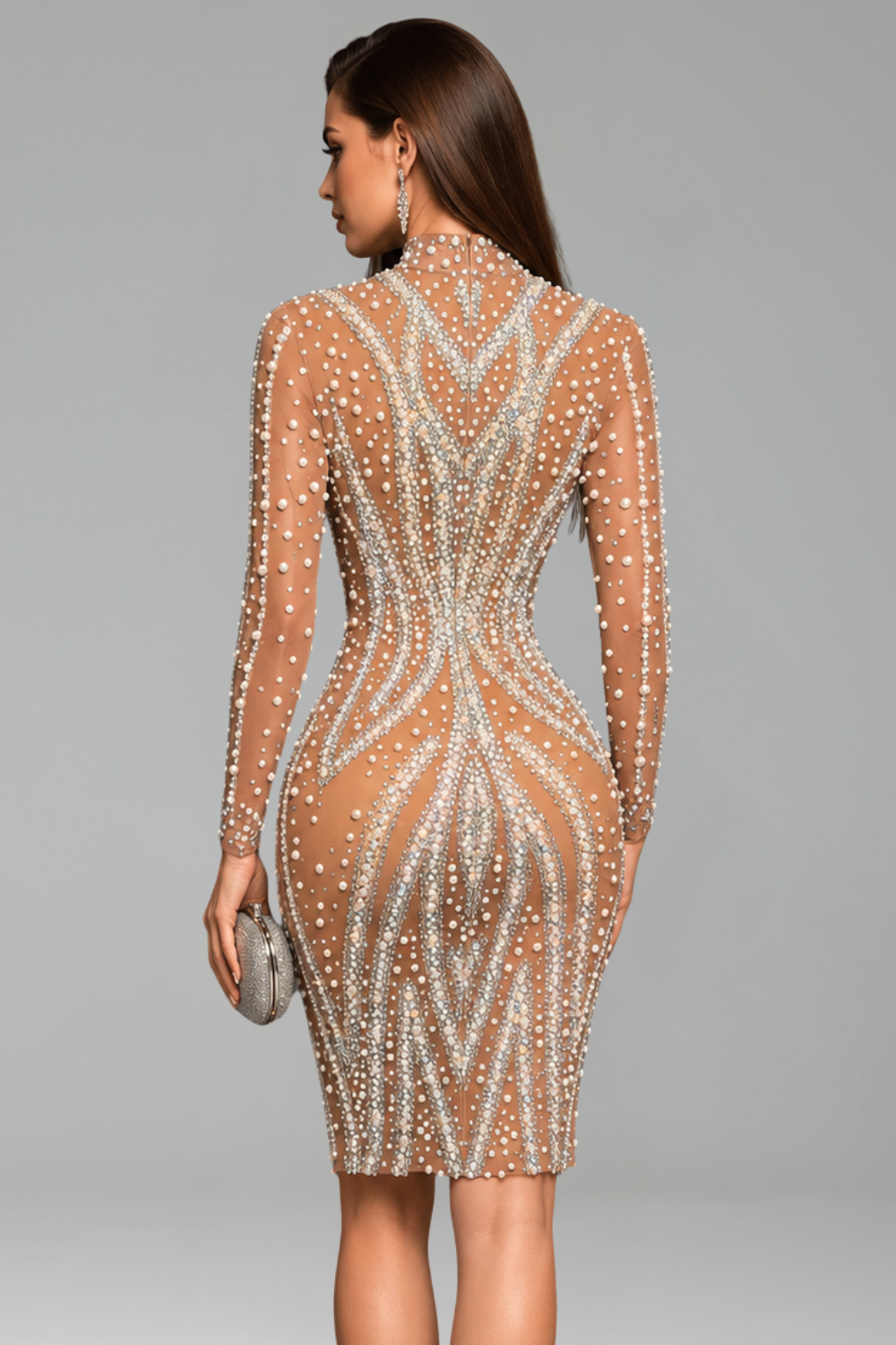 Pearl Embellished Illusion Mini Dress - LAROSABRIDE