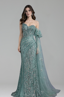 Strapless High-Split Beaded Mermaid Dress - LAROSABRIDE