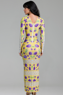 Seashell Print Embellished Bodycon Gown - LAROSABRIDE