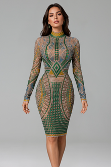 Emerald Crystal Mosaic Midi Dress - LAROSABRIDE