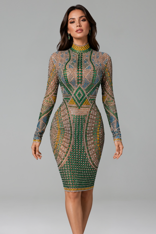 Emerald Crystal Mosaic Midi Dress