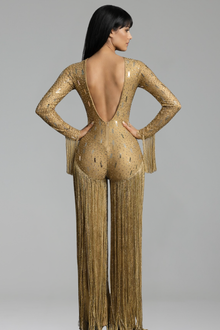 Gold Crystal Fringe Bodysuit - LAROSABRIDE