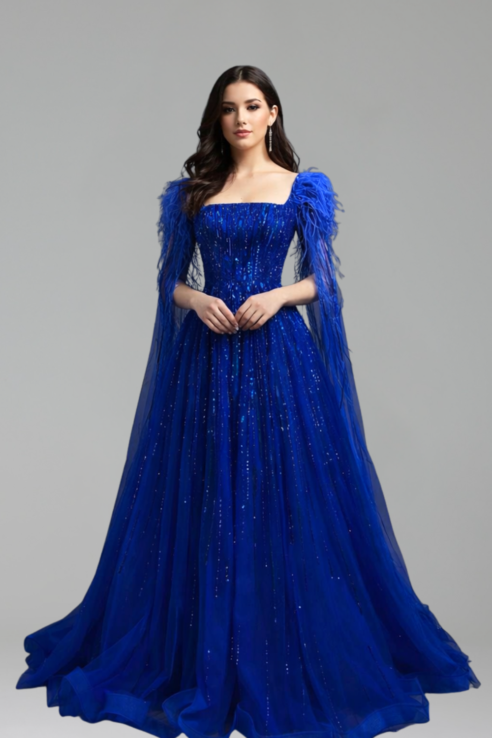 Feather Beaded Cape Dress - LAROSABRIDE