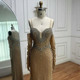 Nude Long Sleeve Beaded Dress