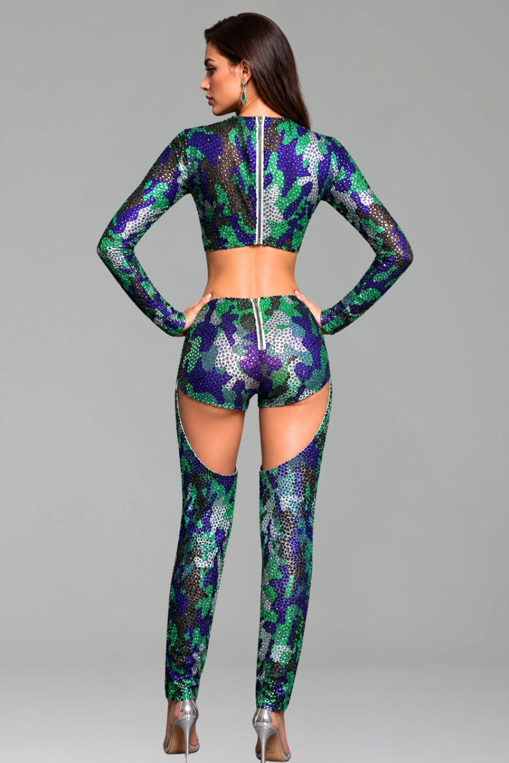 Sequin Camouflage Cutout Two Piece - LAROSABRIDE