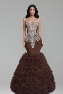 Beaded Ruffle Mermaid Dress - LAROSABRIDE