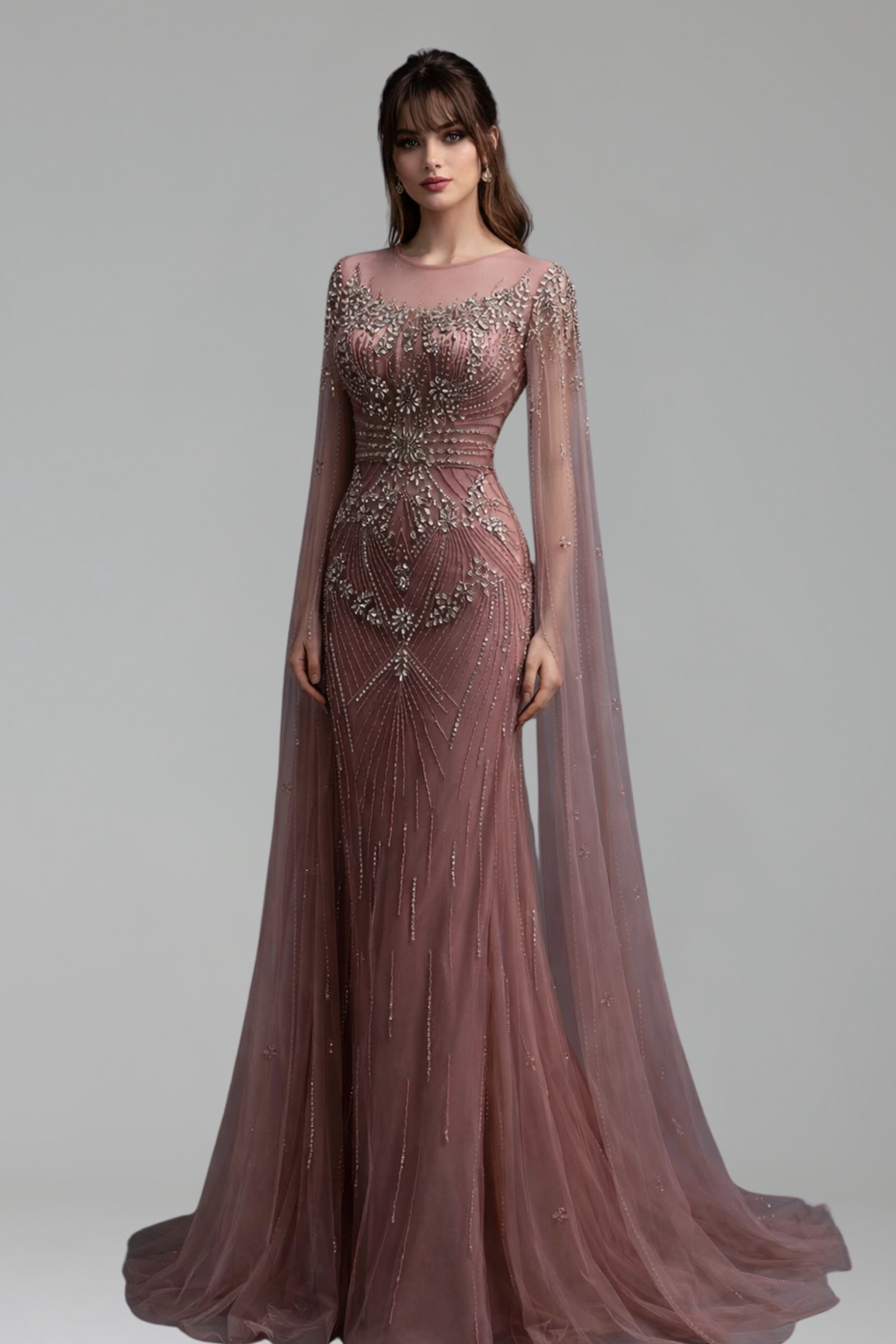 Pink Crystal Beaded Mermaid Evening Gown - LAROSABRIDE