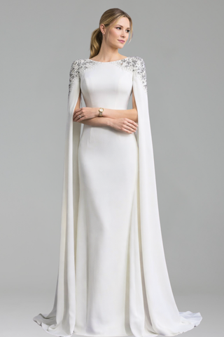 Satin Mermaid Cape Sleeve Dress - LAROSABRIDE