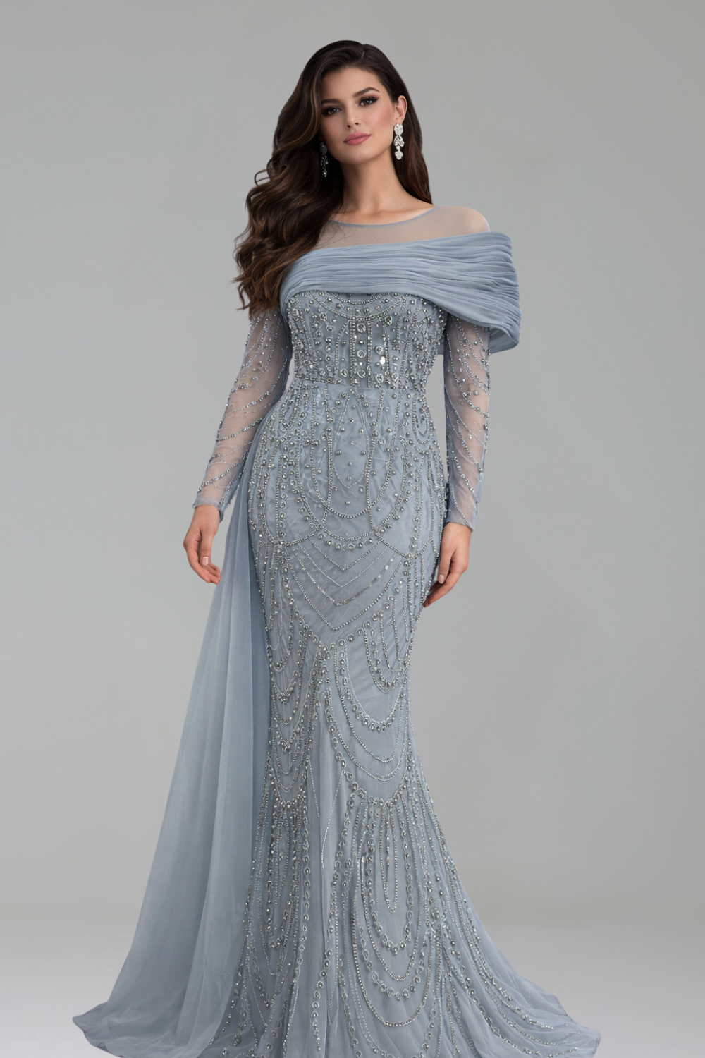 Beaded Mermaid Overskirt Dress - LAROSABRIDE