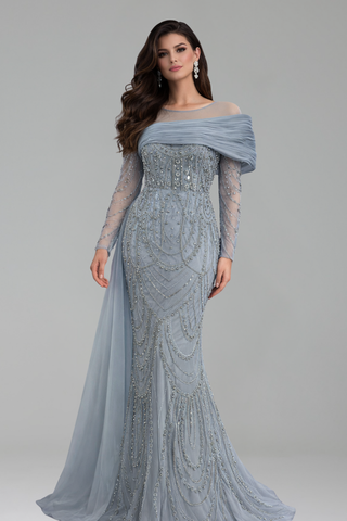 Beaded Mermaid Overskirt Dress - LAROSABRIDE