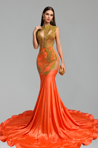 High Neck Embellished Mermaid Gown - LAROSABRIDE