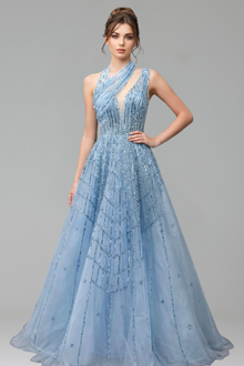Beaded Lilac Evening Gown - LAROSABRIDE
