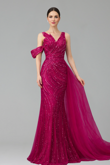 One Shoulder Beaded Mermaid Dress - LAROSABRIDE