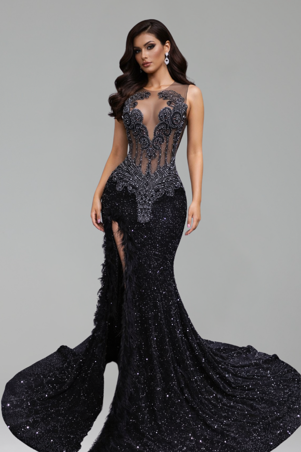 Illusion Bodice Sequin Mermaid Gown - LAROSABRIDE