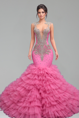 Beaded Illusion Mermaid Evening Dress