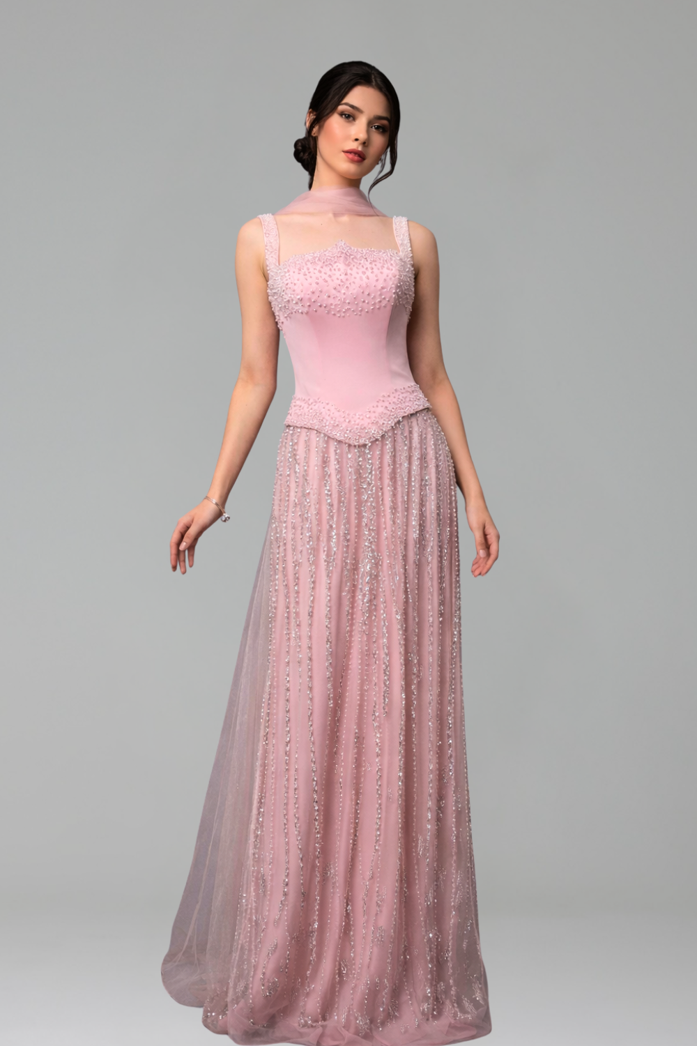 Beaded Pearl Mermaid Evening Gown - LAROSABRIDE