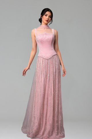 Beaded Pearl Mermaid Evening Gown - LAROSABRIDE