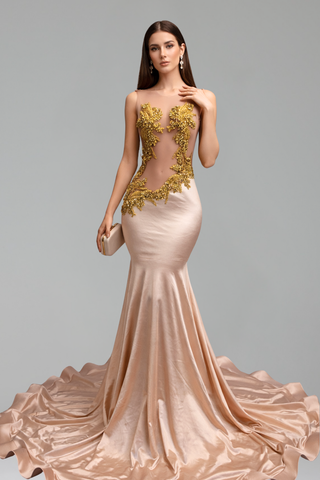 Illusion Appliqu� Mermaid Satin Gown - LAROSABRIDE