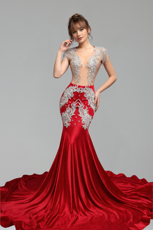 Illusion Lace Satin Mermaid Gown - LAROSABRIDE