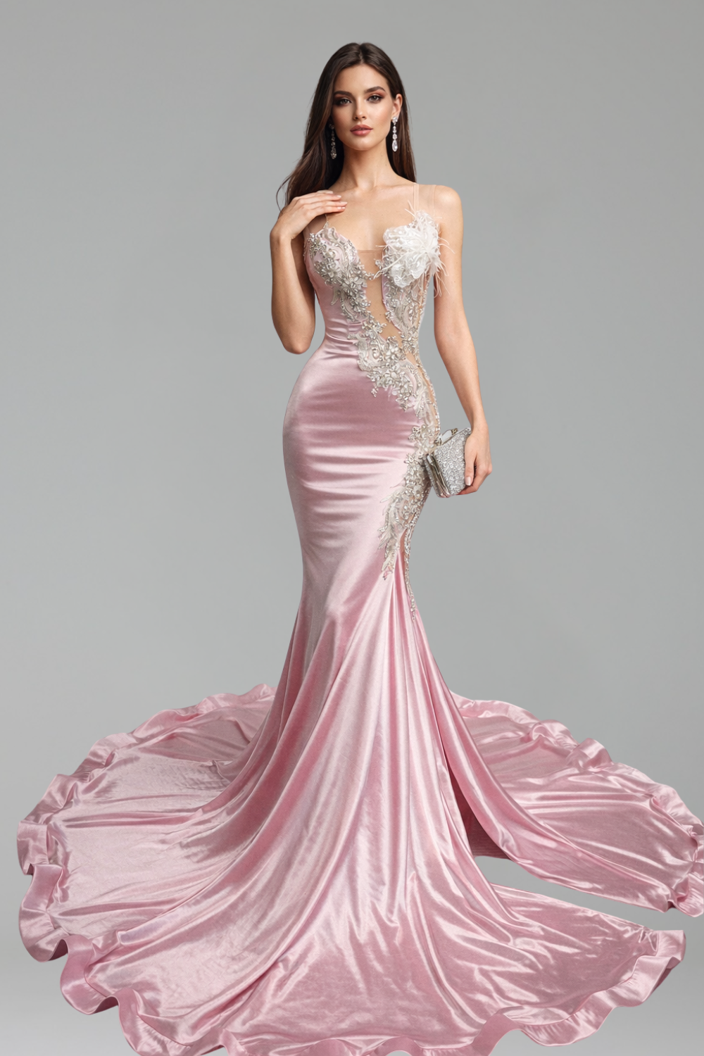 Satin Mermaid Lace Gown - LAROSABRIDE