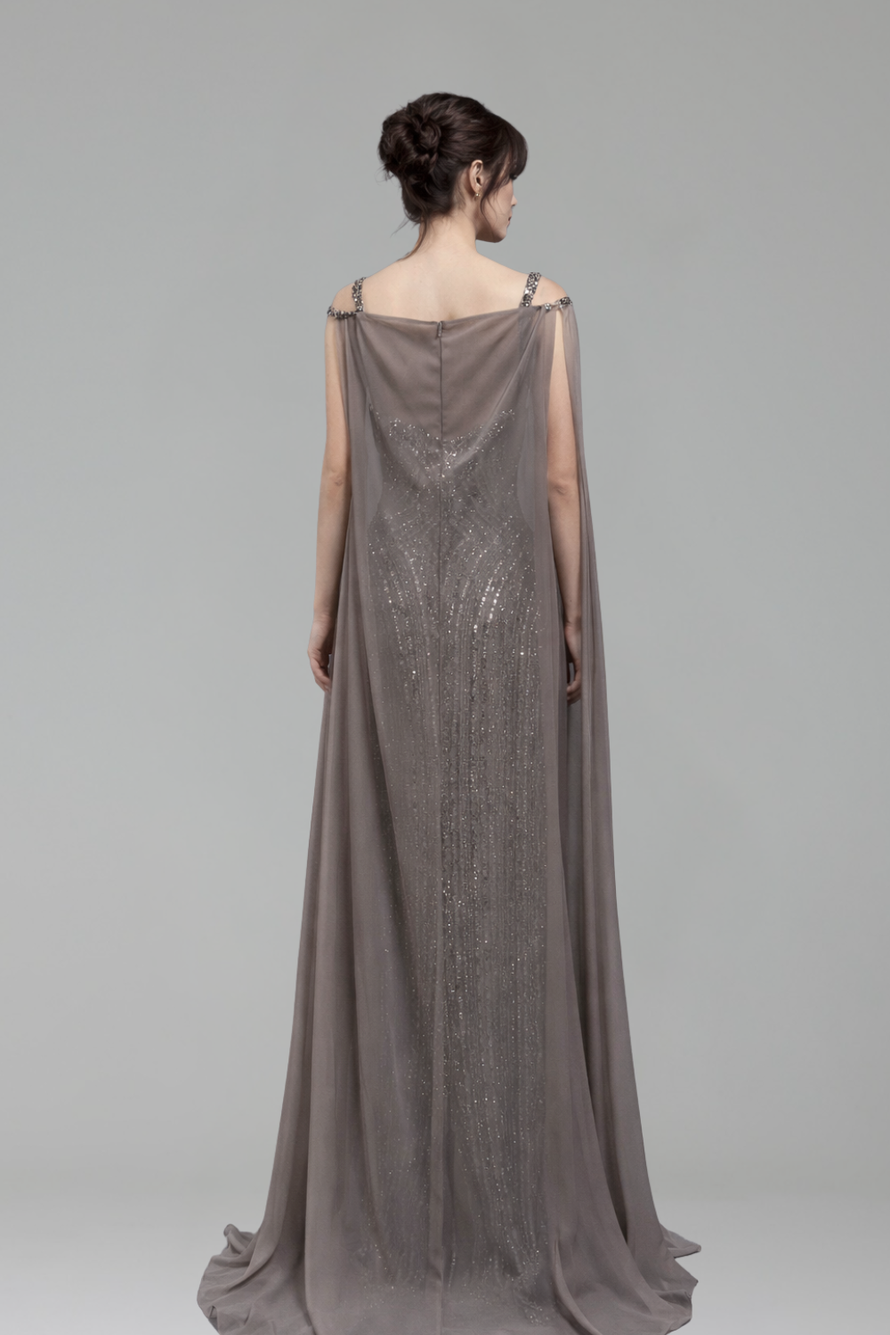 Cape-Sleeve Beaded Mermaid Dress - LAROSABRIDE