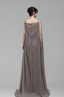 Cape-Sleeve Beaded Mermaid Dress - LAROSABRIDE