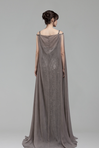 Cape-Sleeve Beaded Mermaid Dress - LAROSABRIDE