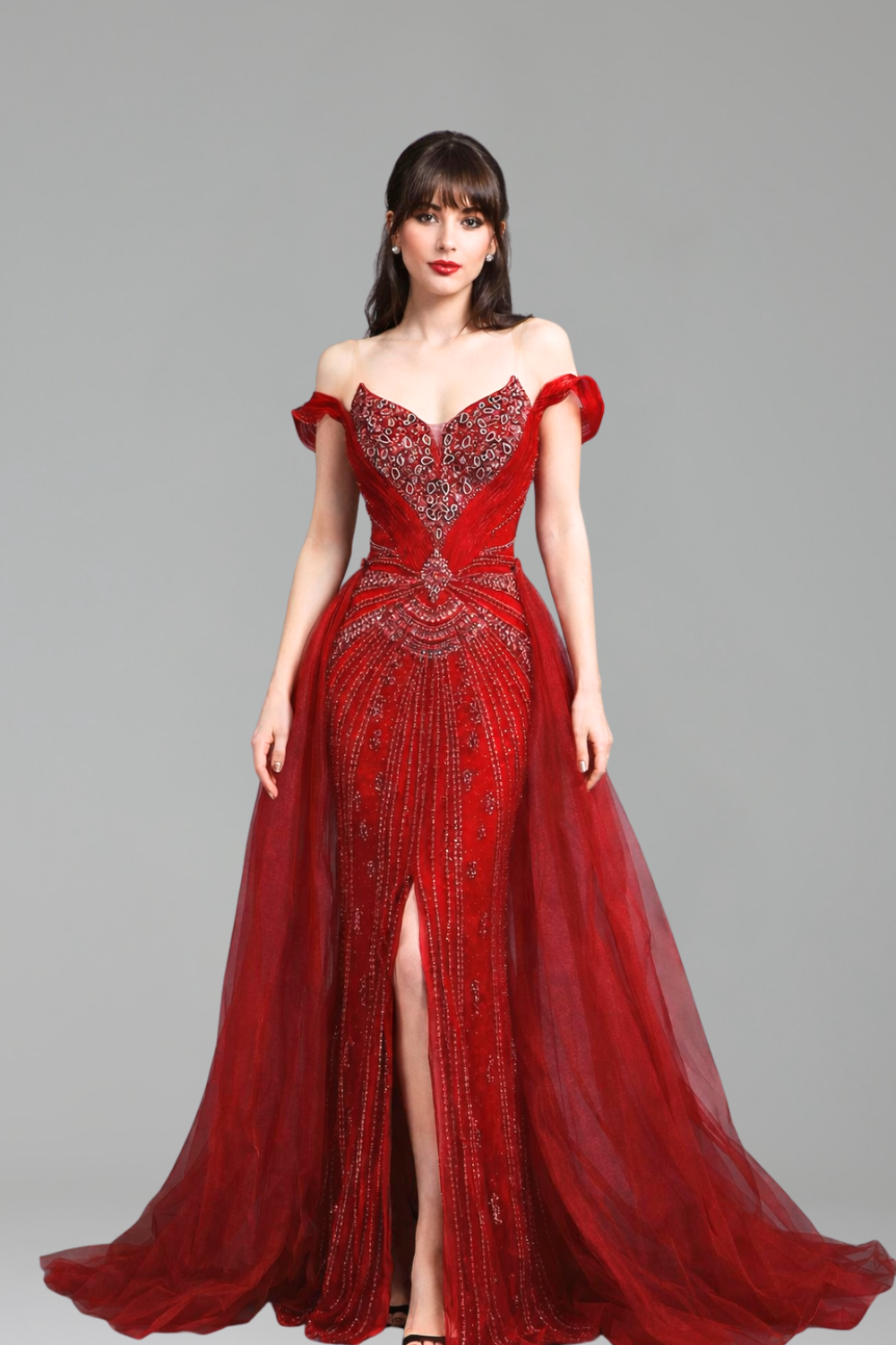 Beaded Overskirt Split Dress - LAROSABRIDE