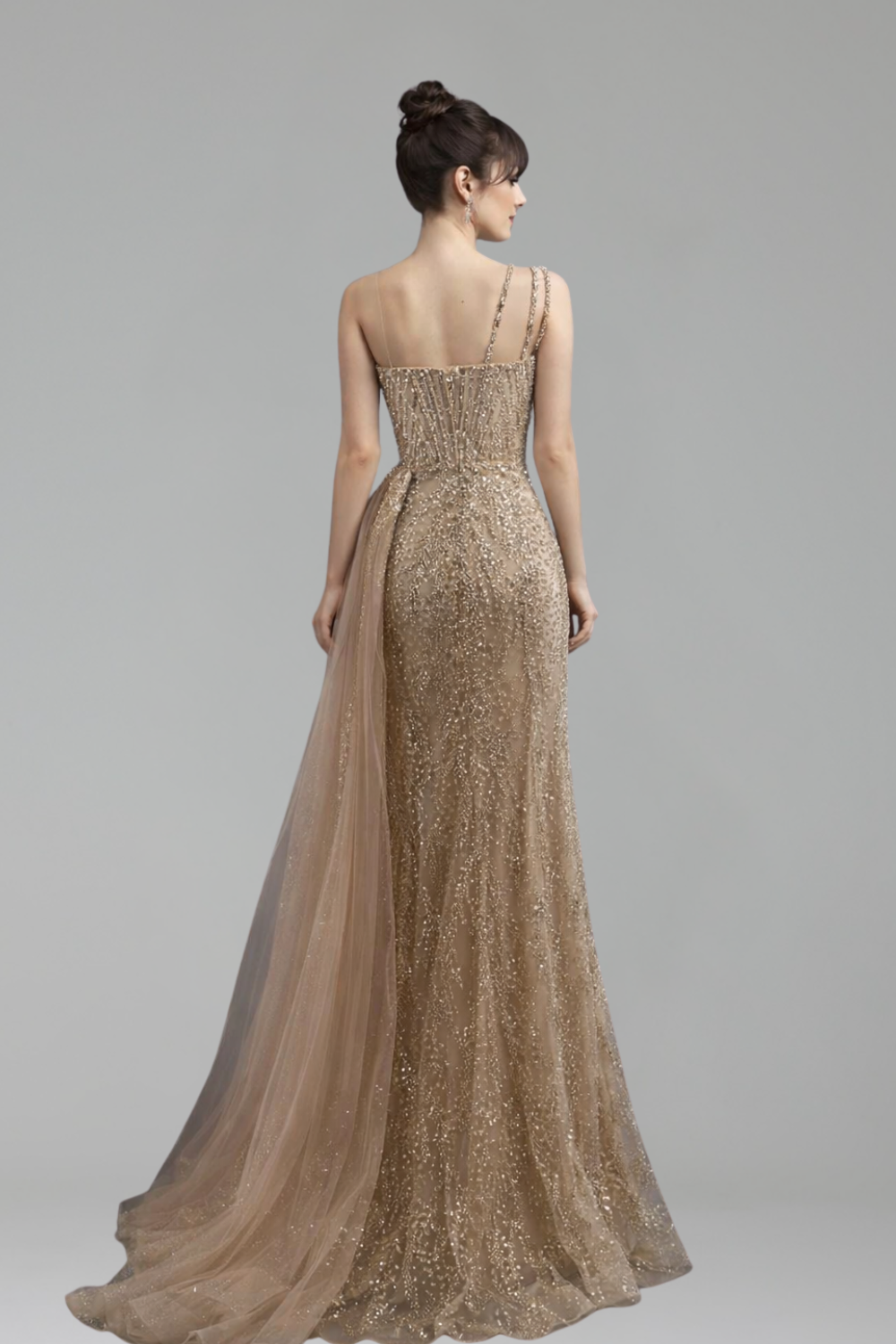 Crystal Beaded One Shoulder Dress - LAROSABRIDE