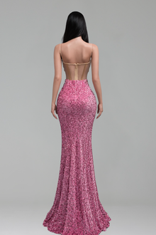 Beaded Illusion Mermaid Evening Gown - LAROSABRIDE