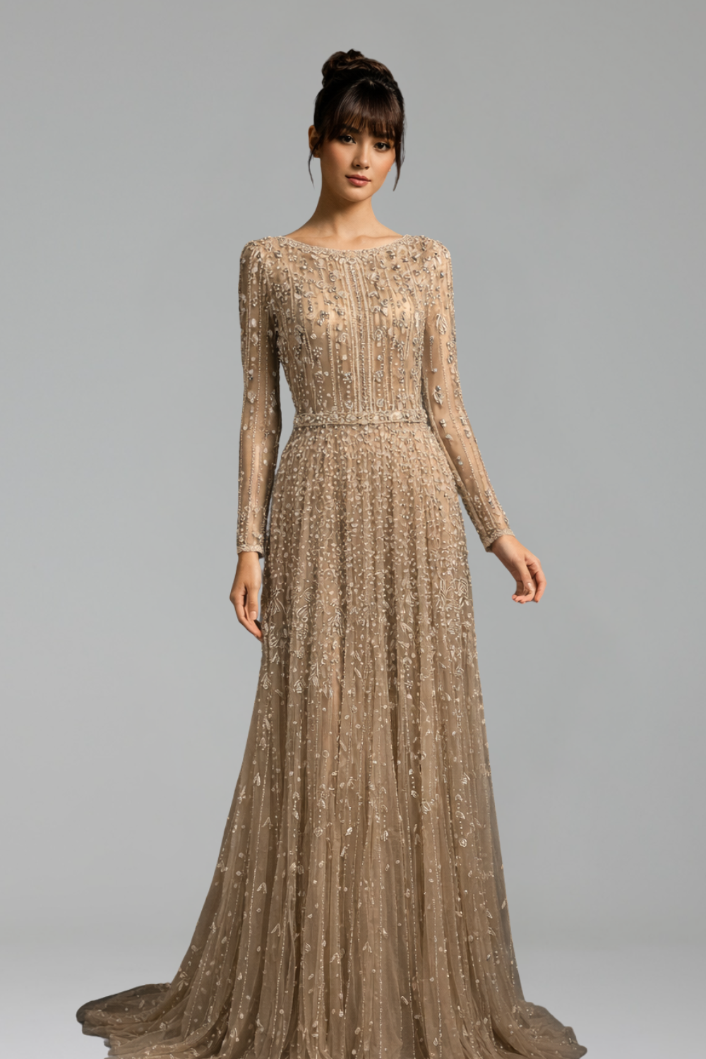 Nude A-Line Beaded Evening Gown - LAROSABRIDE
