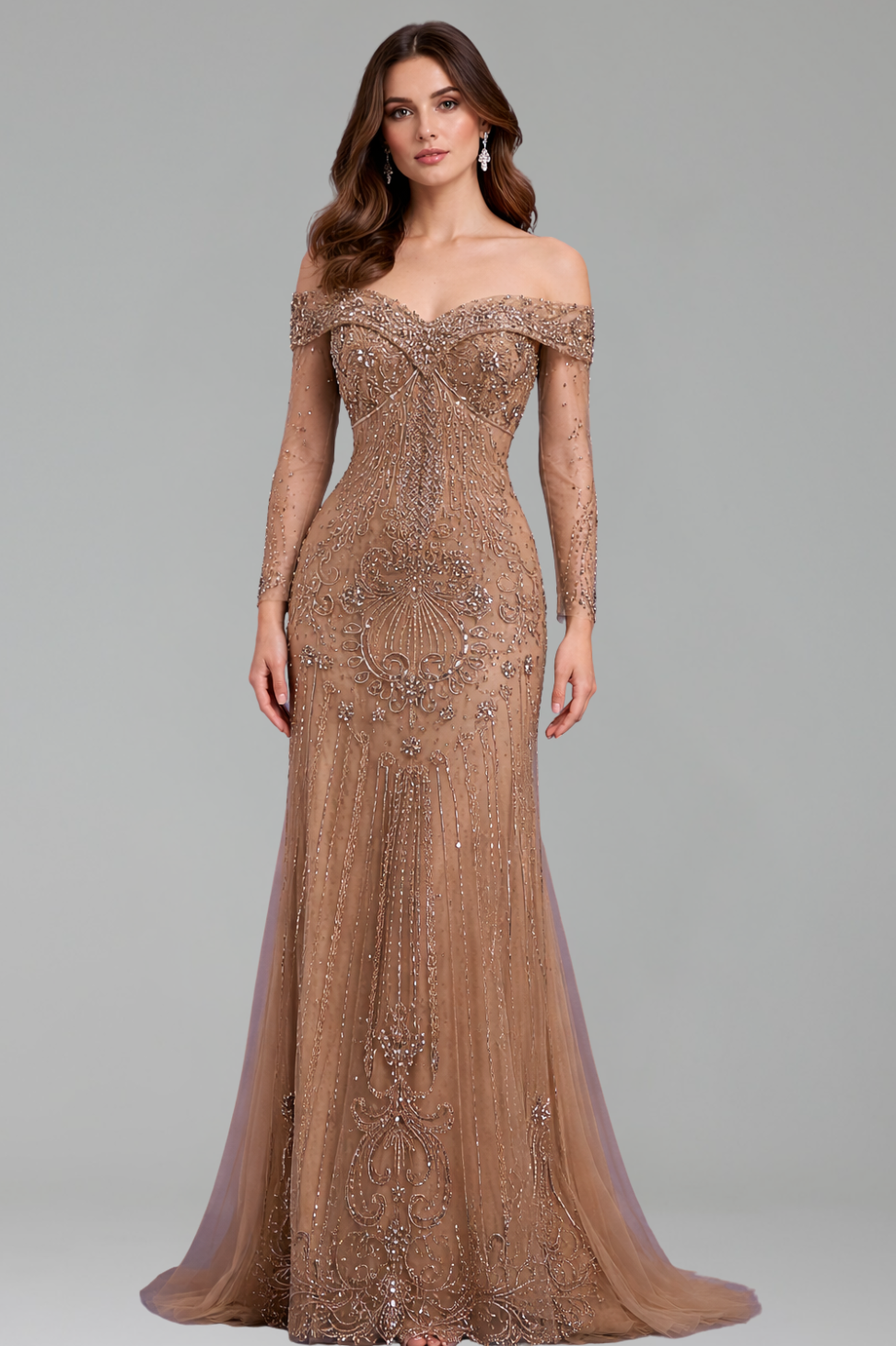 Beaded Mermaid Overskirt Evening Gown - LAROSABRIDE