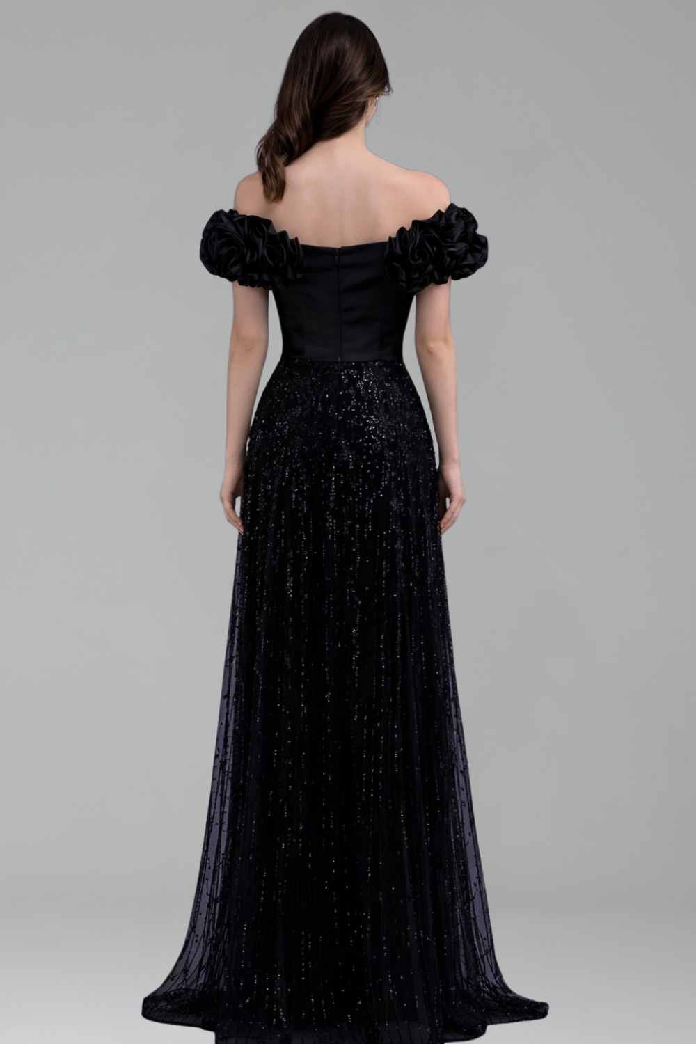 Off Shoulder Beaded Flower Sleeve Gown - LAROSABRIDE