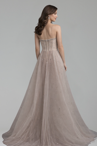 Beaded Overskirt Slit Dress - LAROSABRIDE