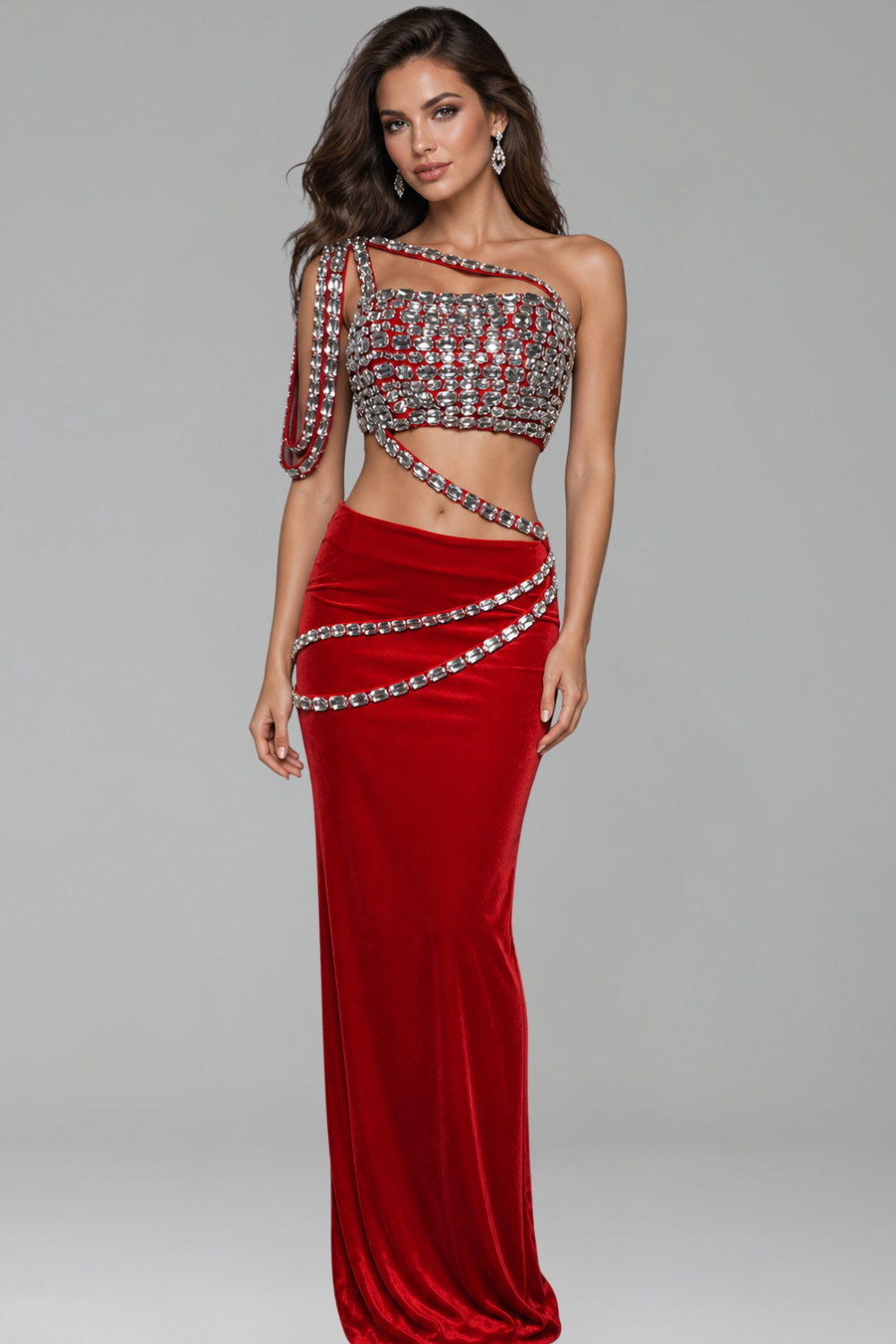 Crystal Strap Cutout Two-Piece Gown - LAROSABRIDE