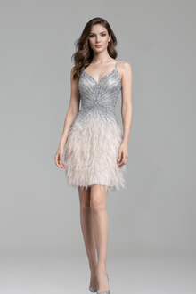 Beaded Feather Mermaid Cocktail Dress - LAROSABRIDE