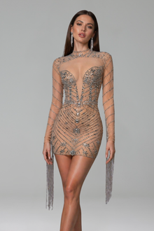 Crystal Illusion Long Sleeve Mini - LAROSABRIDE