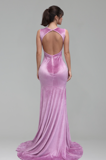 Lavender Velvet Sheer Slit Gown - LAROSABRIDE