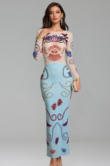 Beaded Pastel Pattern Gown - LAROSABRIDE