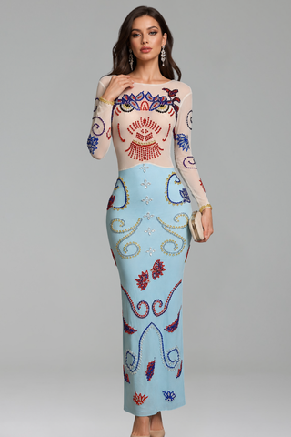 Beaded Pastel Pattern Gown - LAROSABRIDE