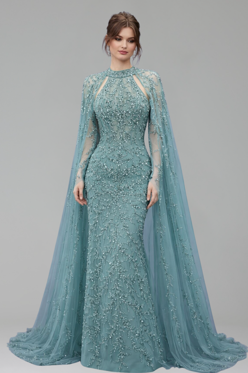 Beaded Mermaid Cape Dress - LAROSABRIDE
