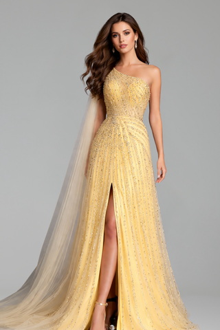 One Shoulder Beaded Evening Dress