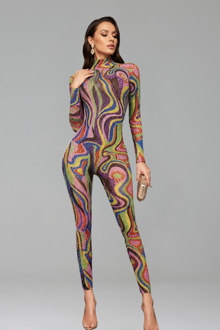 Psychedelic Rhinestone Catsuit - LAROSABRIDE