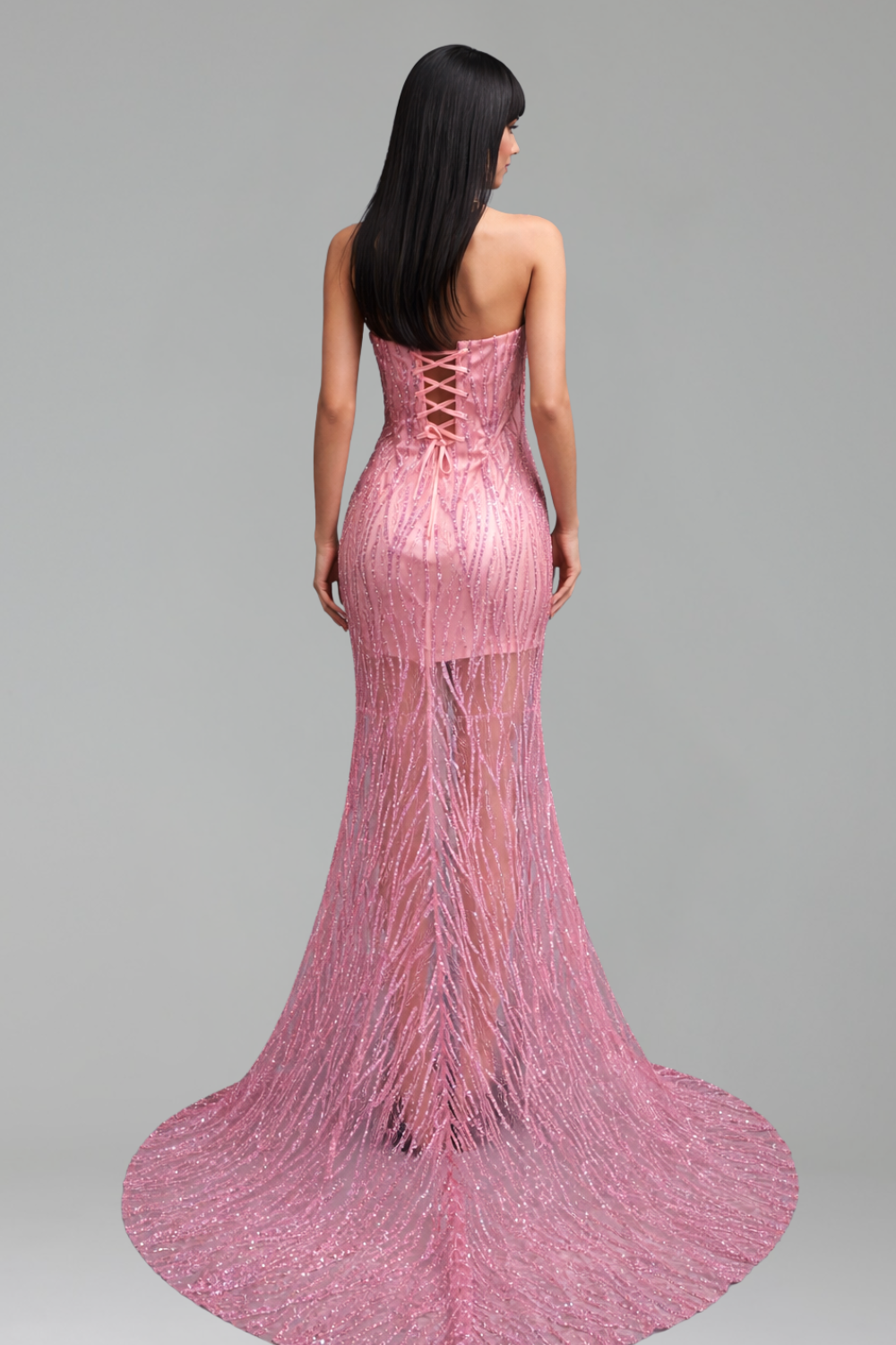 Beaded Fringe High Slit Gown - LAROSABRIDE