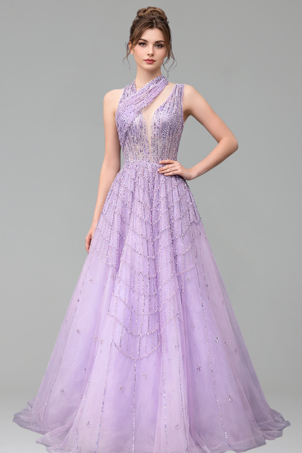 Beaded Lilac Evening Gown - LAROSABRIDE
