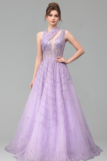 Beaded Lilac Evening Gown - LAROSABRIDE