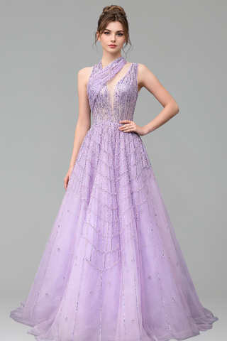 Beaded Lilac Evening Gown - LAROSABRIDE